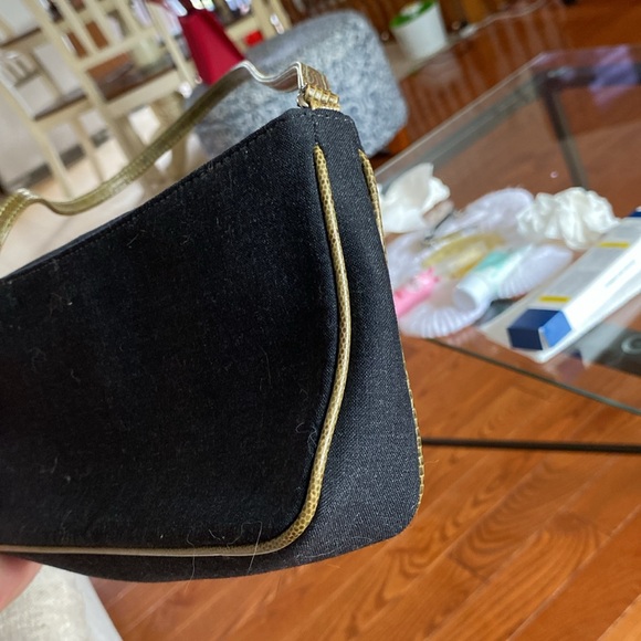 Kate Spade vintage black cloth shoulder bag/purse with green leather trim. - Picture 14 of 14